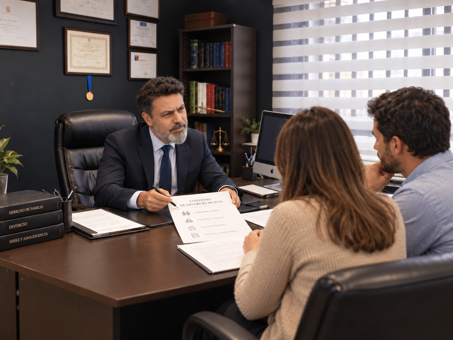 Abogado revisando un acuerdo completo y suficiente para divorcio de mutuo acuerdo.